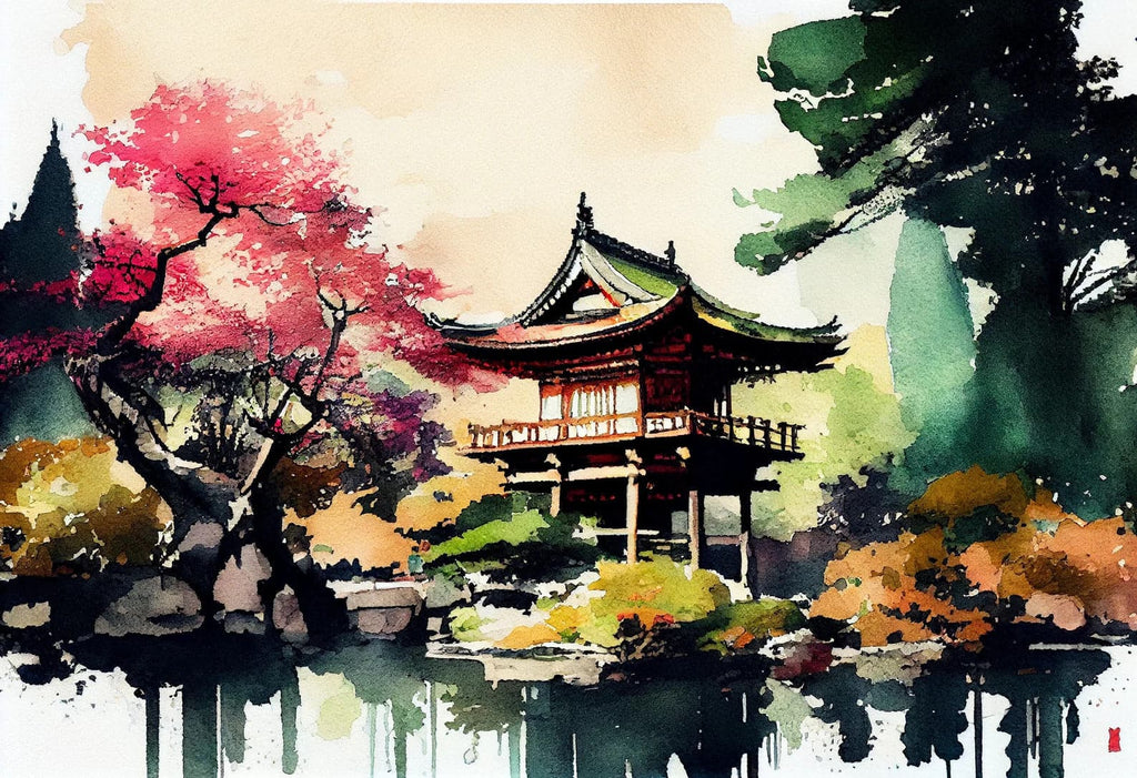Pine Stretched  Framed 1 Panel - Watercolor - Japanese Art