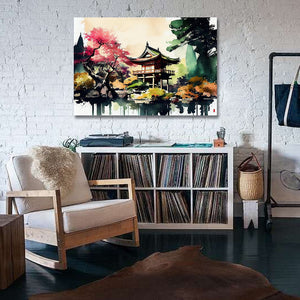Pine Stretched  Framed 1 Panel - Watercolor - Japanese Art