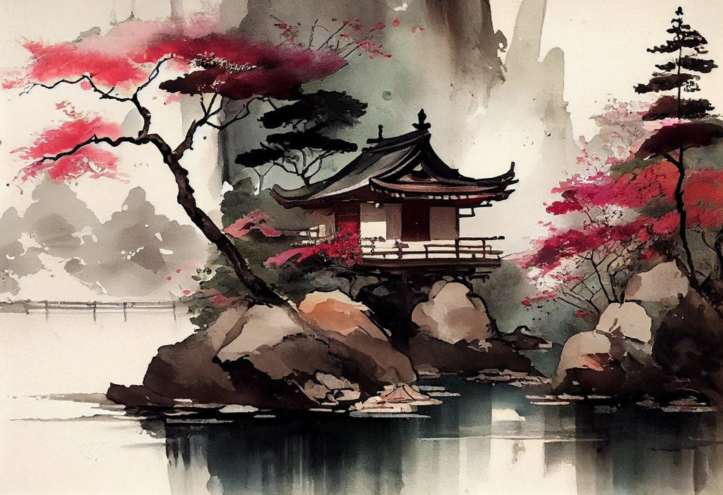 Pine Stretched  Framed 1 Panel - Watercolor - Japanese Art