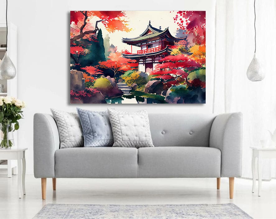 Pine Stretched  Framed 1 Panel - Watercolor - Japanese Art