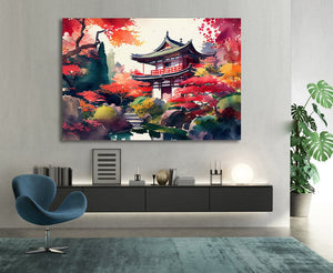 Pine Stretched  Framed 1 Panel - Watercolor - Japanese Art