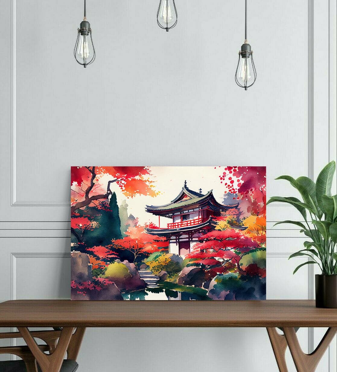 Pine Stretched  Framed 1 Panel - Watercolor - Japanese Art