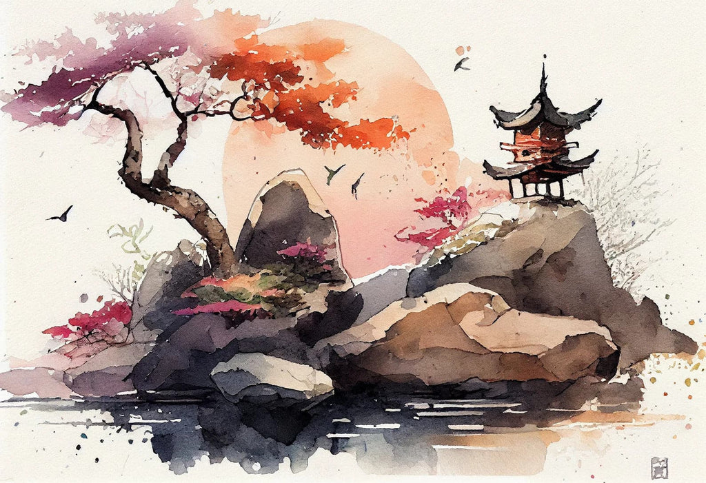 Pine Stretched  Framed 1 Panel - Watercolor - Japanese Art