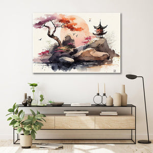 Pine Stretched  Framed 1 Panel - Watercolor - Japanese Art