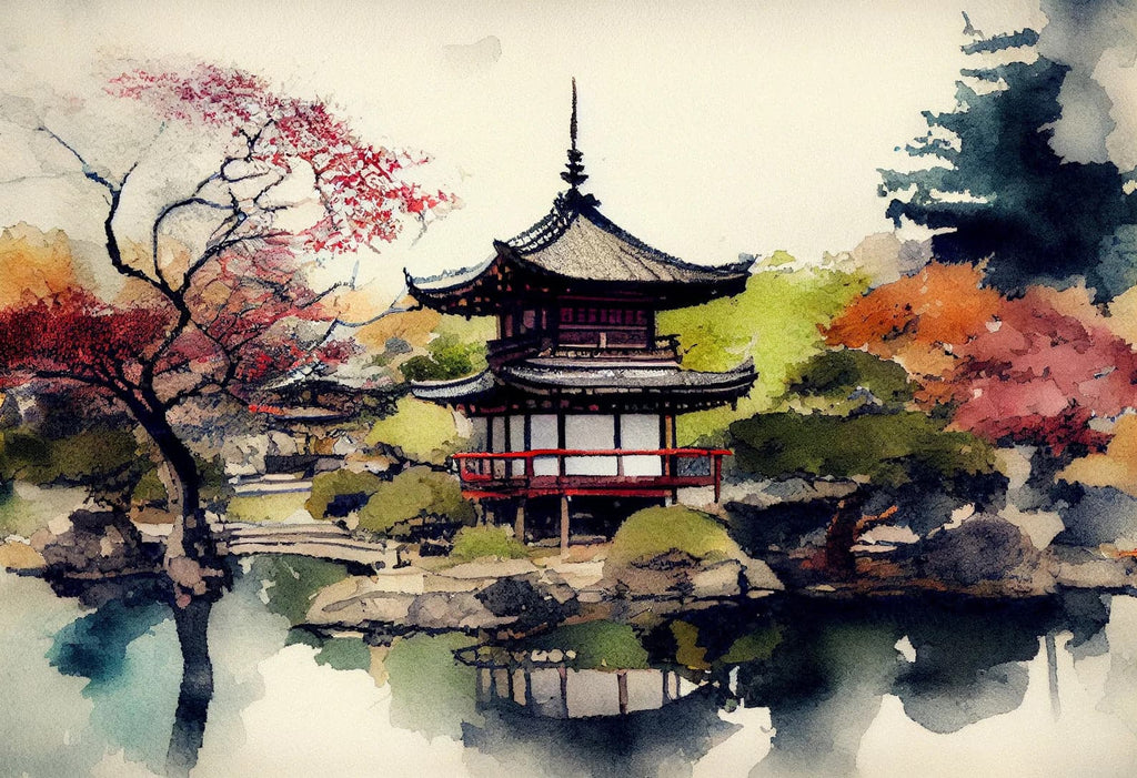 Pine Stretched  Framed 1 Panel - Watercolor - Japanese Art