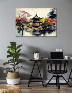 Pine Stretched  Framed 1 Panel - Watercolor - Japanese Art