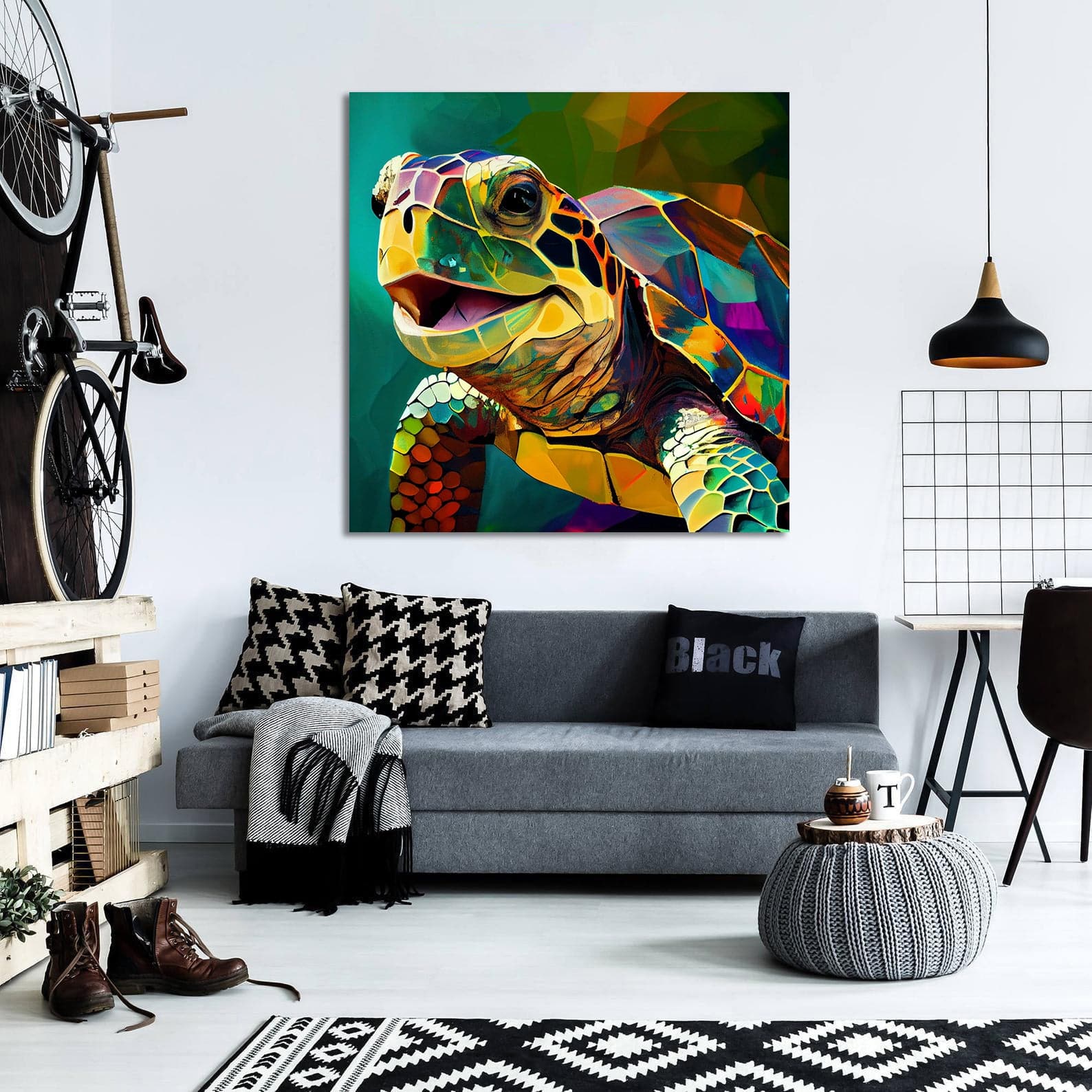 Pine Stretched  Framed 1 Panel - Turtle