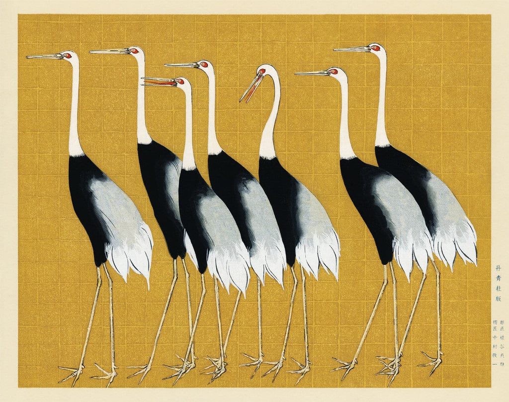 Pine Stretched  Framed 1 Panel - Japanese red crown crane by Ogata Korin