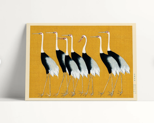 Pine Stretched  Framed 1 Panel - Japanese red crown crane by Ogata Korin
