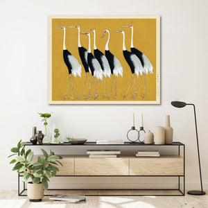 Pine Stretched  Framed 1 Panel - Japanese red crown crane by Ogata Korin
