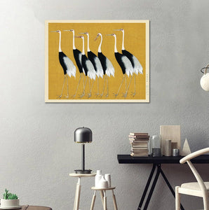 Pine Stretched  Framed 1 Panel - Japanese red crown crane by Ogata Korin