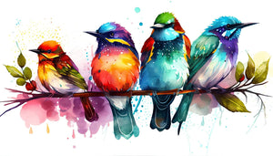Pine Stretched  Framed 1 Panel - Watercolor - Birds