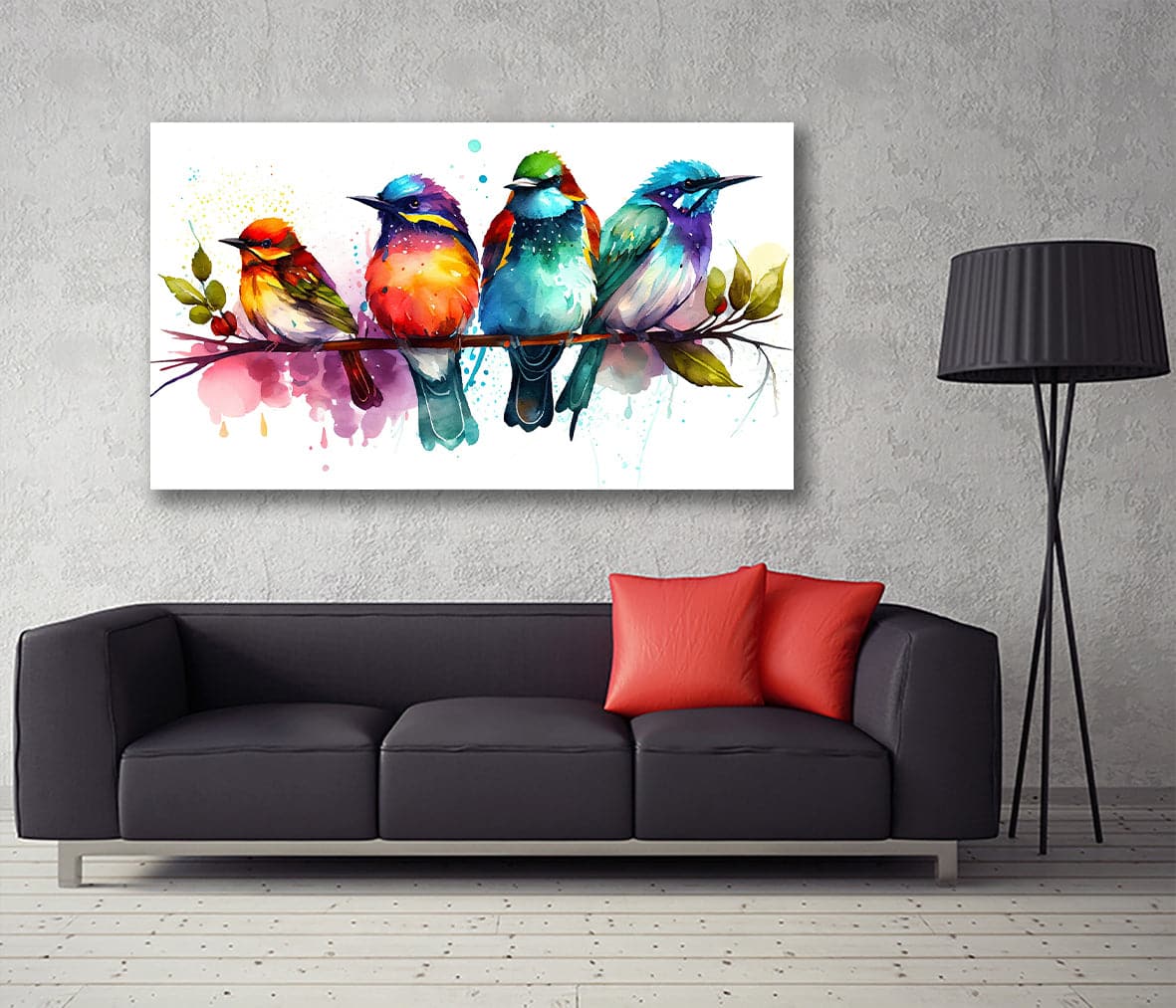 Pine Stretched  Framed 1 Panel - Watercolor - Birds