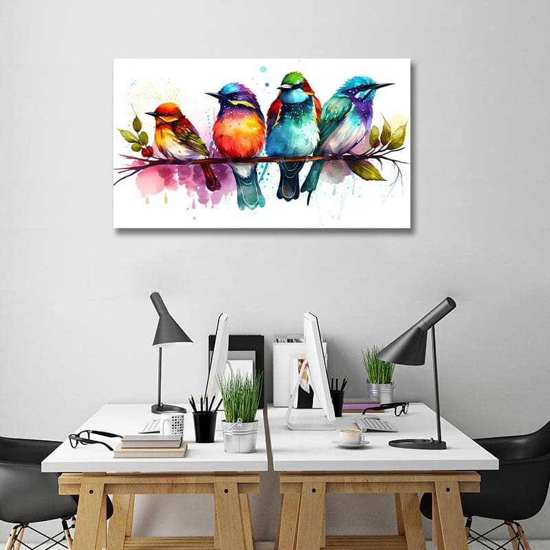 Pine Stretched  Framed 1 Panel - Watercolor - Birds