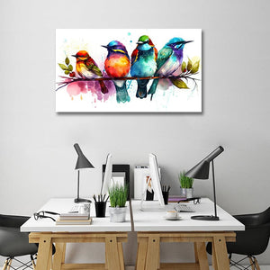 Pine Stretched  Framed 1 Panel - Watercolor - Birds