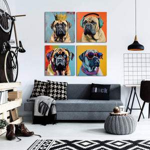 Pine Stretched  Framed 4 Panels - English Mastiff
