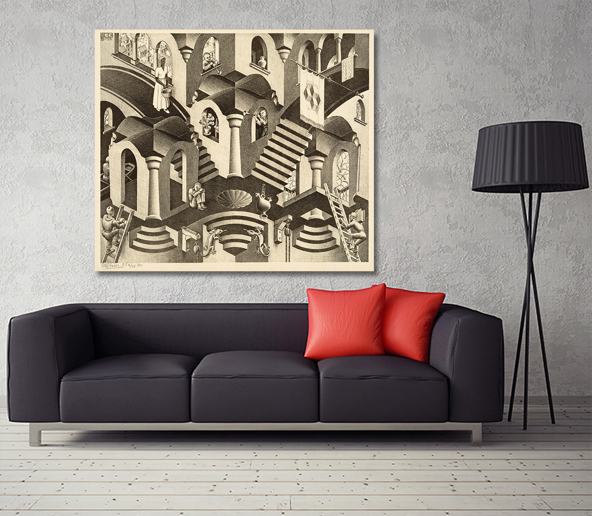 Minimalist Black and White Canvas Wall Art Print | Home Decor | Stretched 1 Panel - Art by Maurits Cornelis Escher