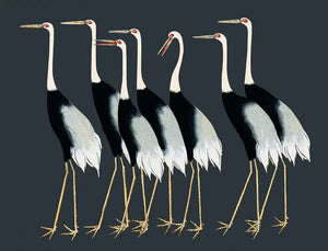 Pine Stretched  Framed 1 Panel - Japanese red crown crane by Ogata Korin