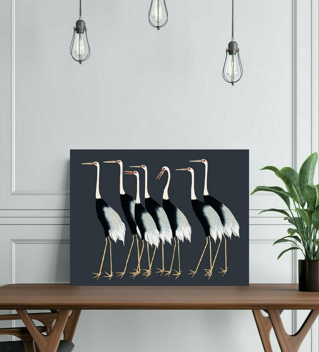 Pine Stretched  Framed 1 Panel - Japanese red crown crane by Ogata Korin