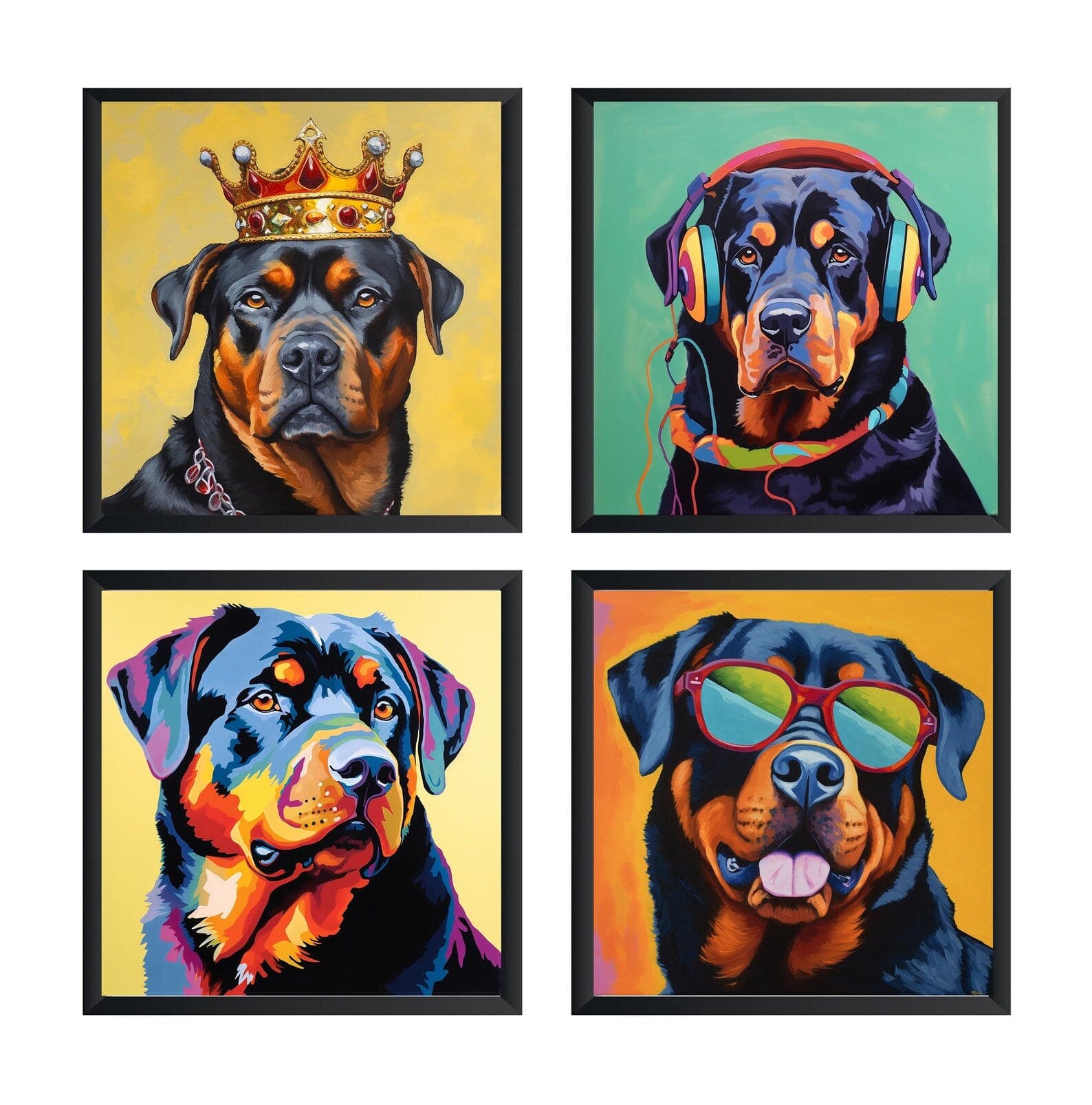 Framed 4 Panels - Rottweiler