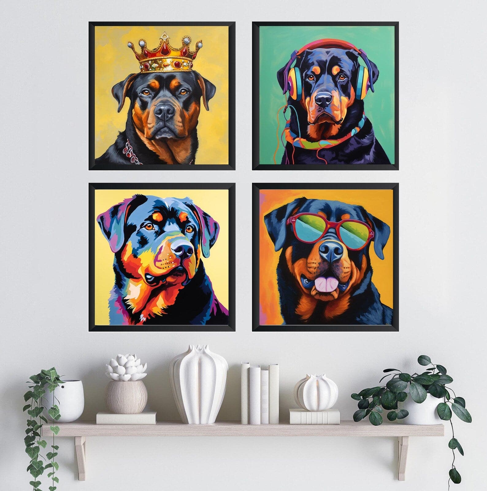 Framed 4 Panels - Rottweiler