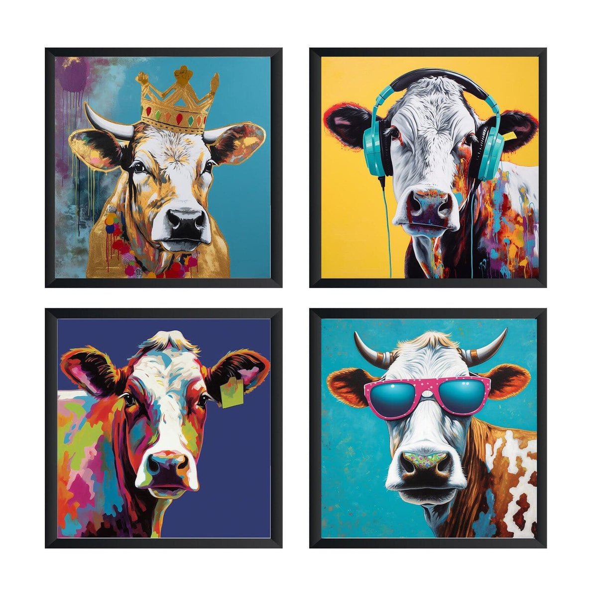 Framed 4 Panels Cow Love Print Free Shipping NZ Framed 4 panels cow love print free shipping nz