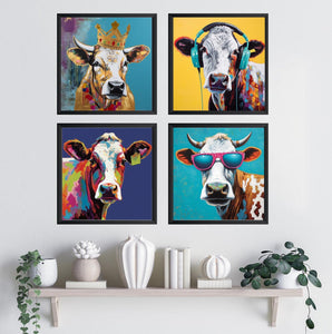 Framed 4 Panels - Cow