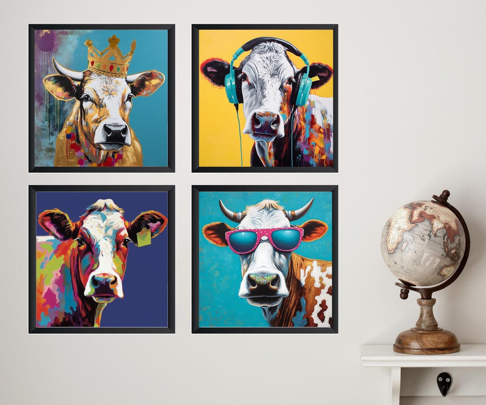 Framed 4 Panels - Cow