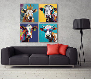 Framed 4 Panels - Cow
