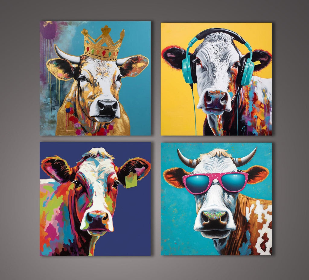 Framed 4 Panels - Cow