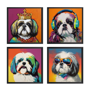 Pine Stretched  Framed 4 Panels - Shih Tzu