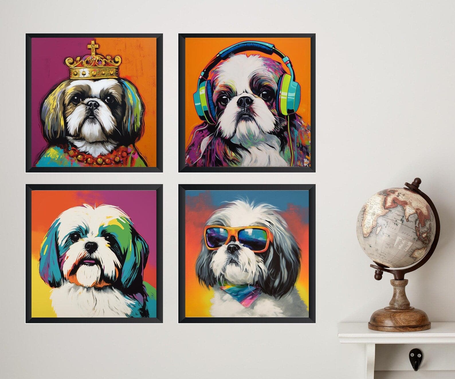 Pine Stretched  Framed 4 Panels - Shih Tzu
