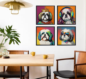 Pine Stretched  Framed 4 Panels - Shih Tzu