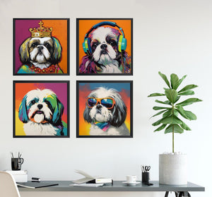 Pine Stretched  Framed 4 Panels - Shih Tzu