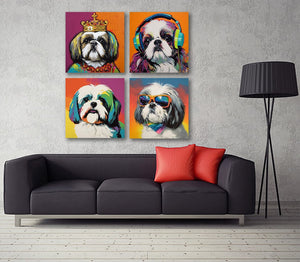 Pine Stretched  Framed 4 Panels - Shih Tzu