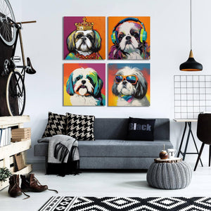 Pine Stretched  Framed 4 Panels - Shih Tzu
