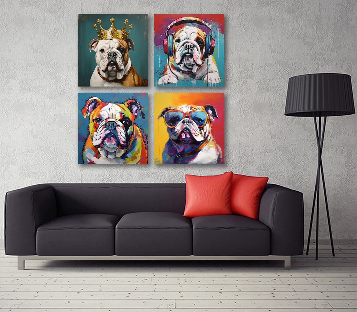 Framed 4 Panels - Bulldog