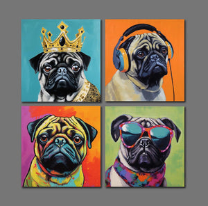 Framed 4 Panels - Pug