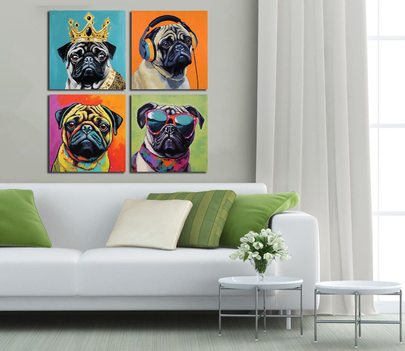 Framed 4 Panels - Pug