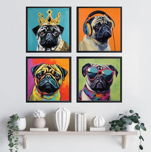 Framed 4 Panels - Pug