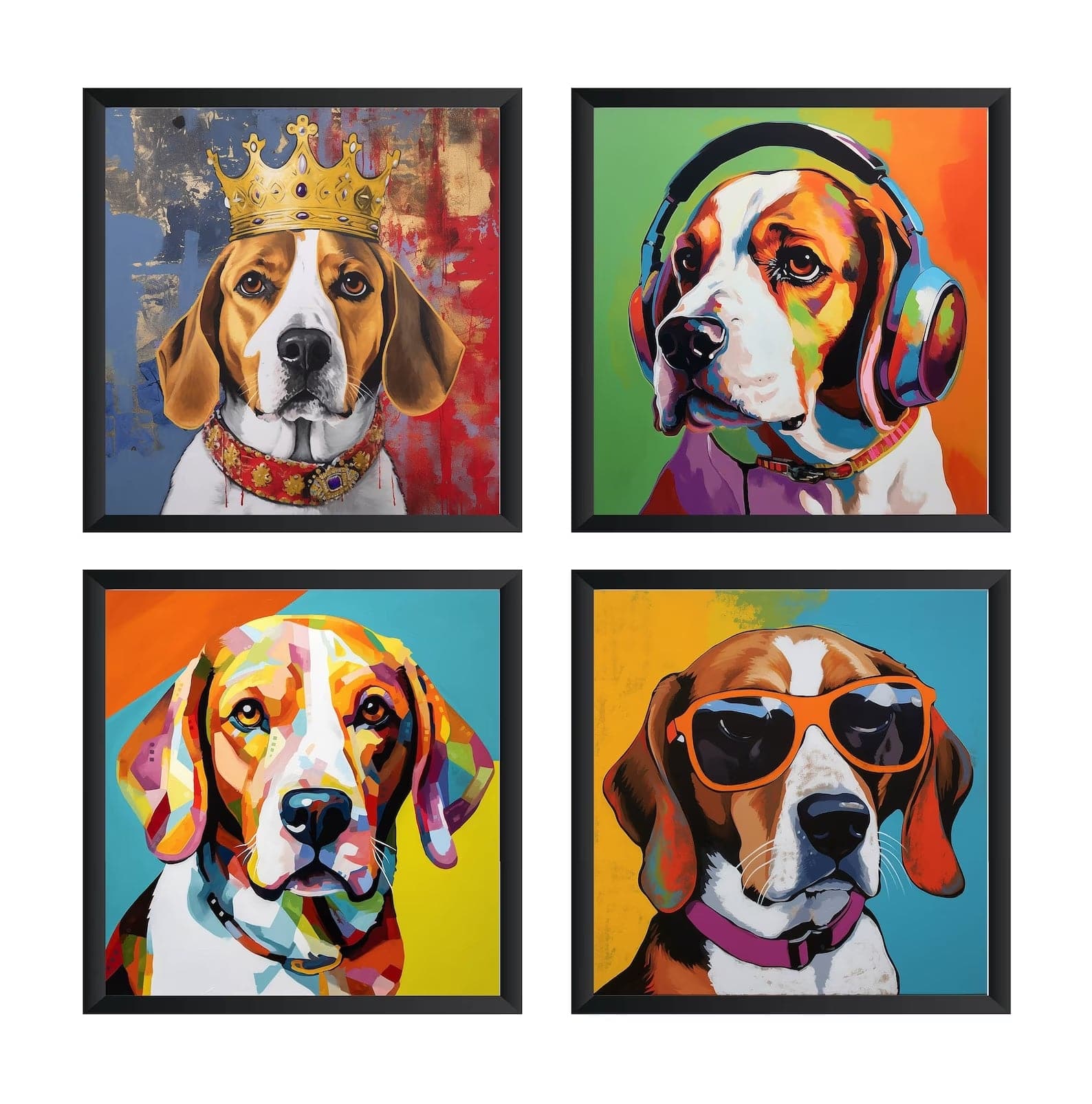 Pine Stretched  Framed 4 Panels - Beagle