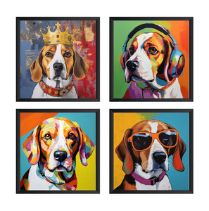 Pine Stretched  Framed 4 Panels - Beagle