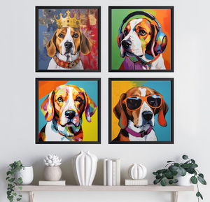 Pine Stretched  Framed 4 Panels - Beagle