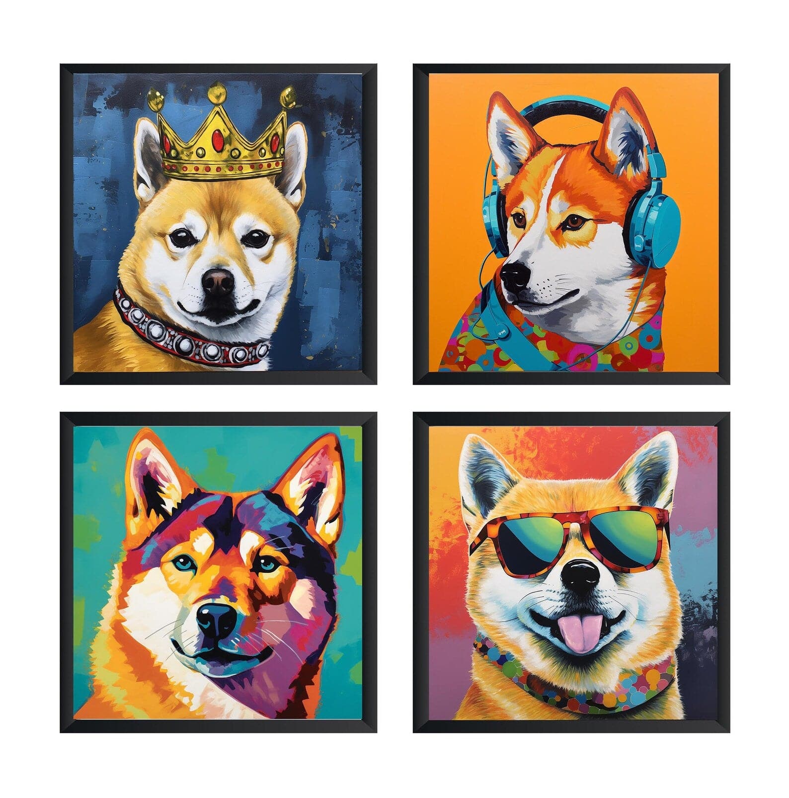 Framed 4 Panels - Shiba Inu