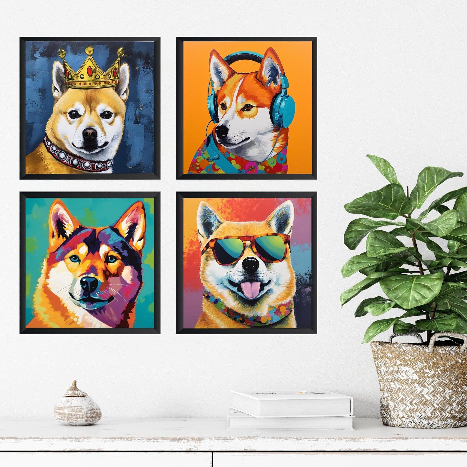 Framed 4 Panels - Shiba Inu
