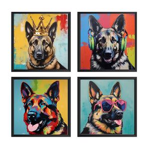 Pine Stretched  Framed 4 Panels - German Shephard
