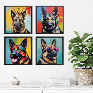 Pine Stretched  Framed 4 Panels - German Shephard