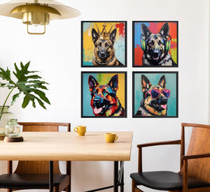Pine Stretched  Framed 4 Panels - German Shephard