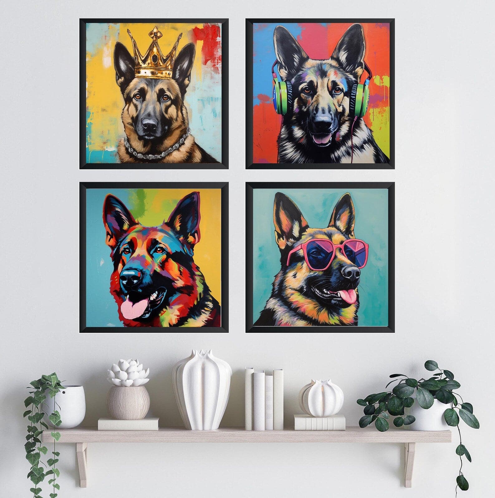 Pine Stretched  Framed 4 Panels - German Shephard