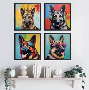 Pine Stretched  Framed 4 Panels - German Shephard